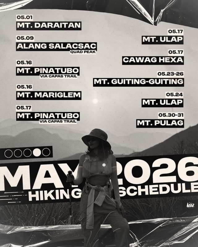 May 2026 hiking schedule poster